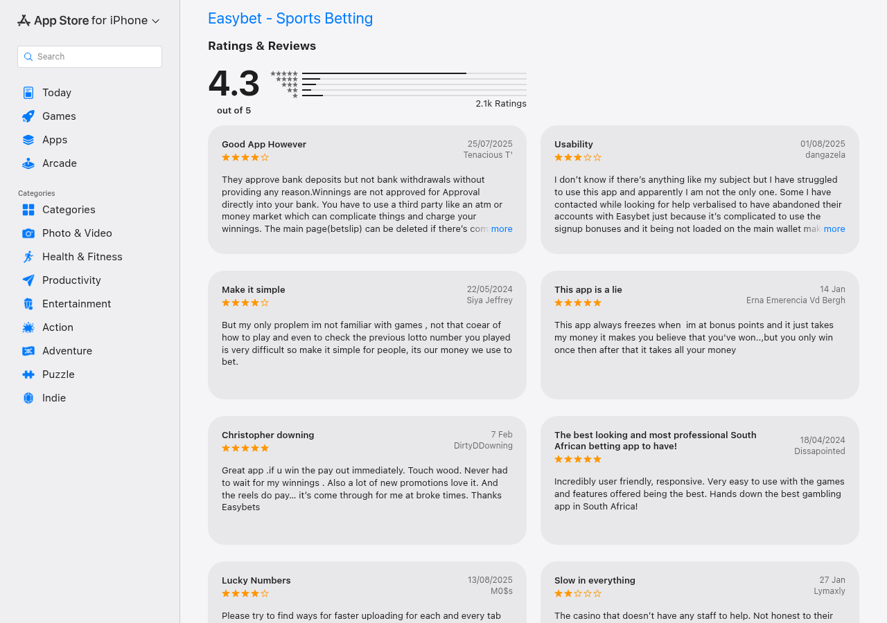 Easybet South African App Store user-signal capture
